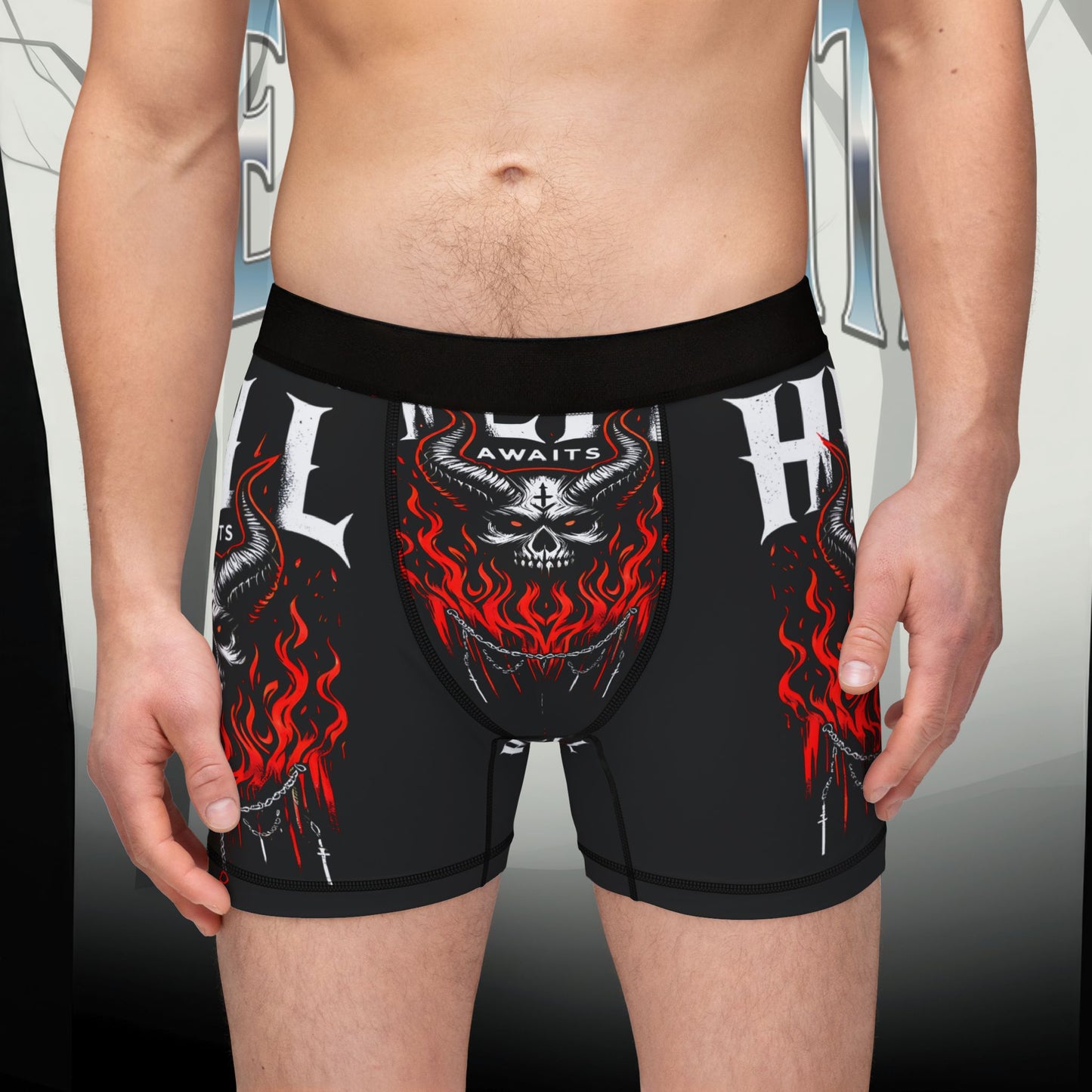 Hell Awaits 666 Infernal Skull Design - Men's Boxers