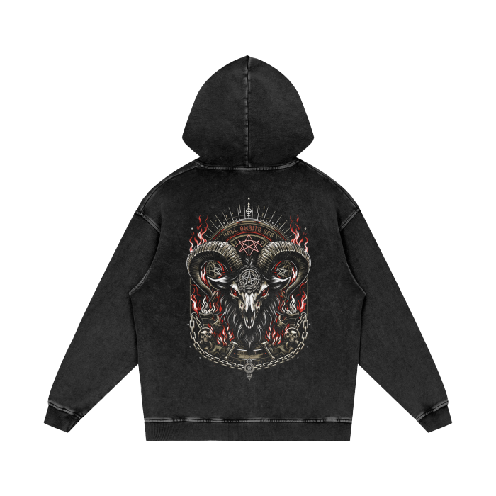 hell awaits 666,goat head,pentagram,baphomet,goth,satan,streetwear,oversize hoodie