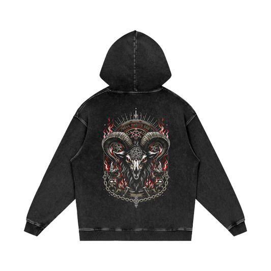 hell awaits 666,goat head,pentagram,baphomet,goth,satan,streetwear,oversize hoodie