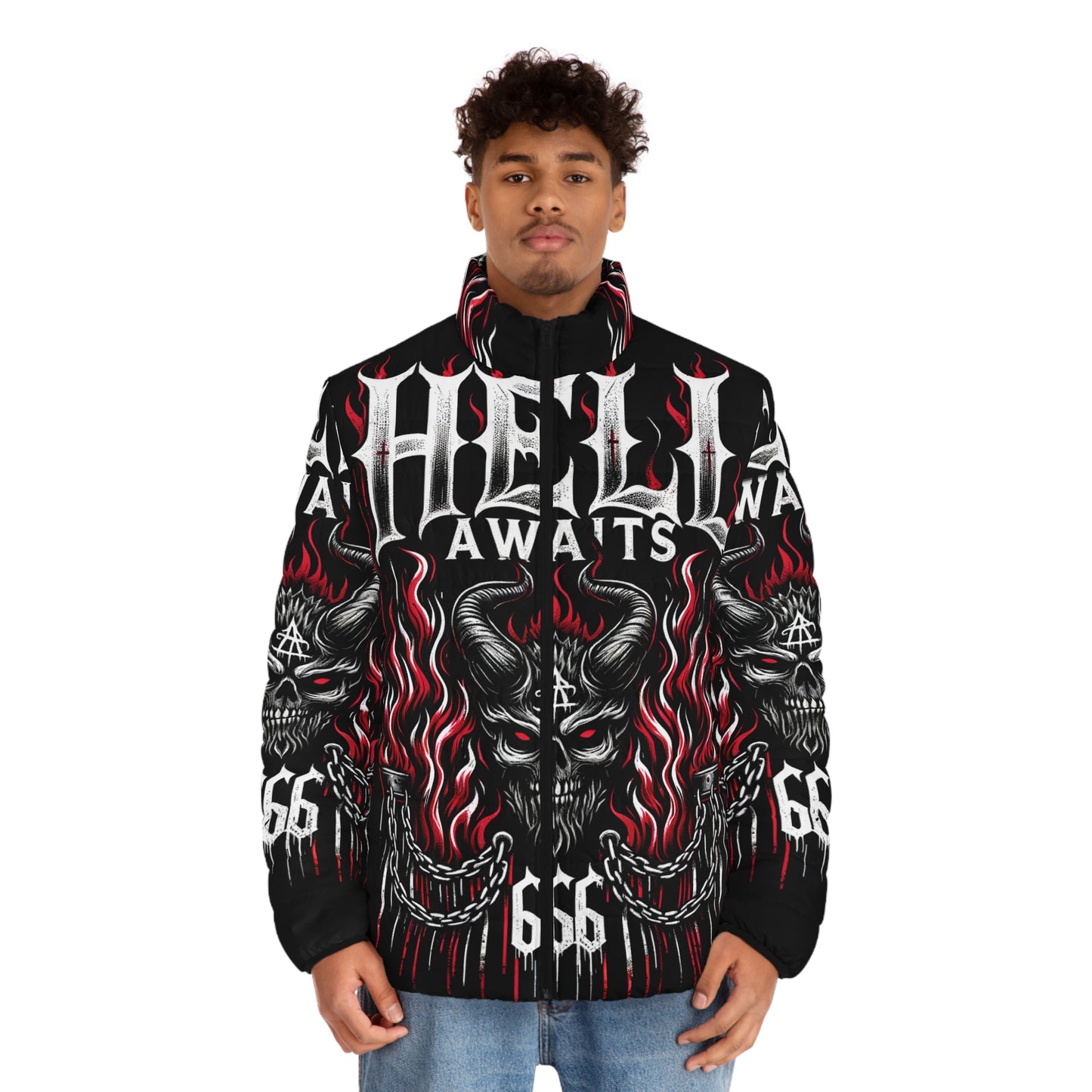 GATES OF HELL Men's Puffer Jacket (AOP)