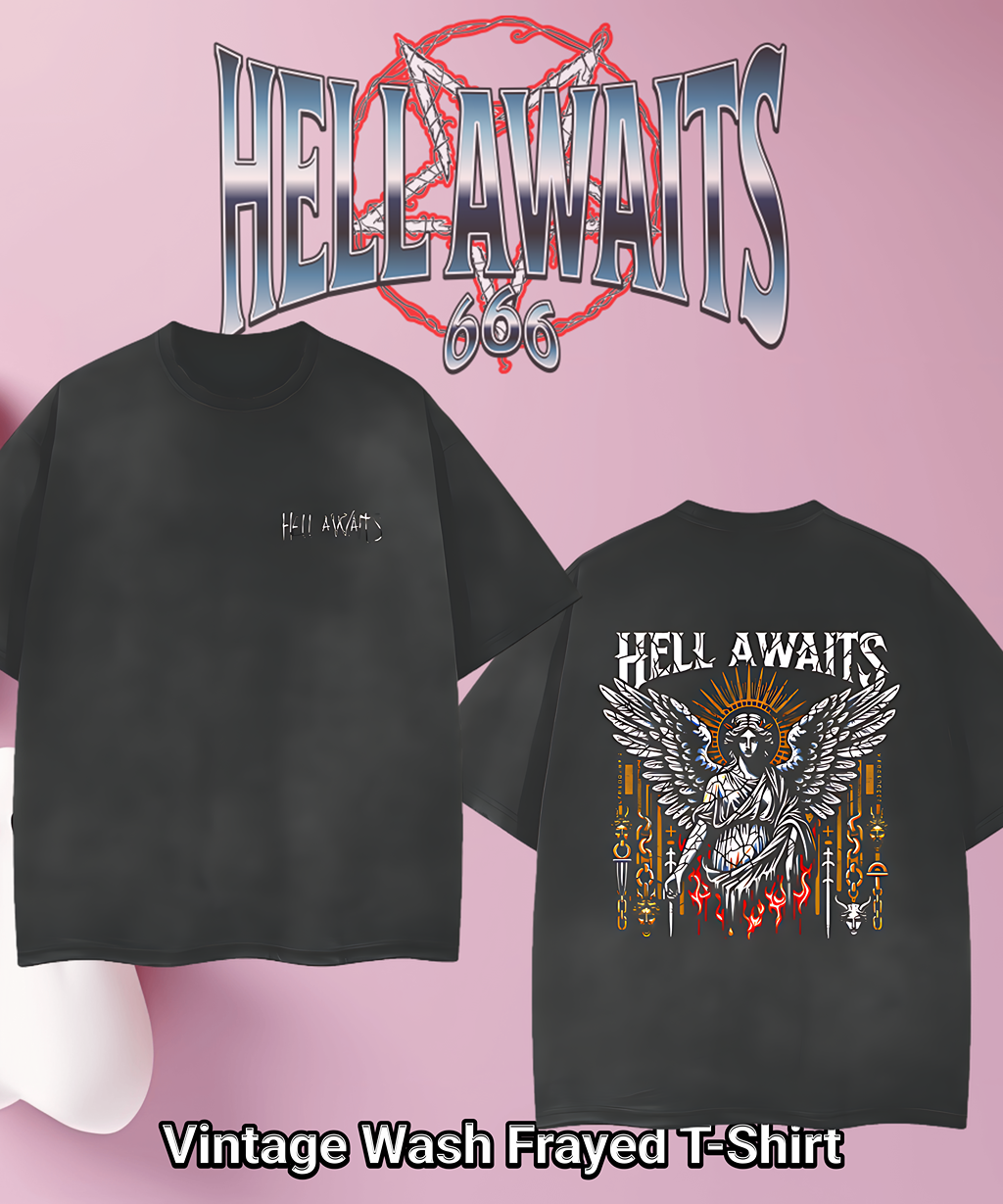 HELL'S ANGEL Vintage Wash Frayed T-Shirt