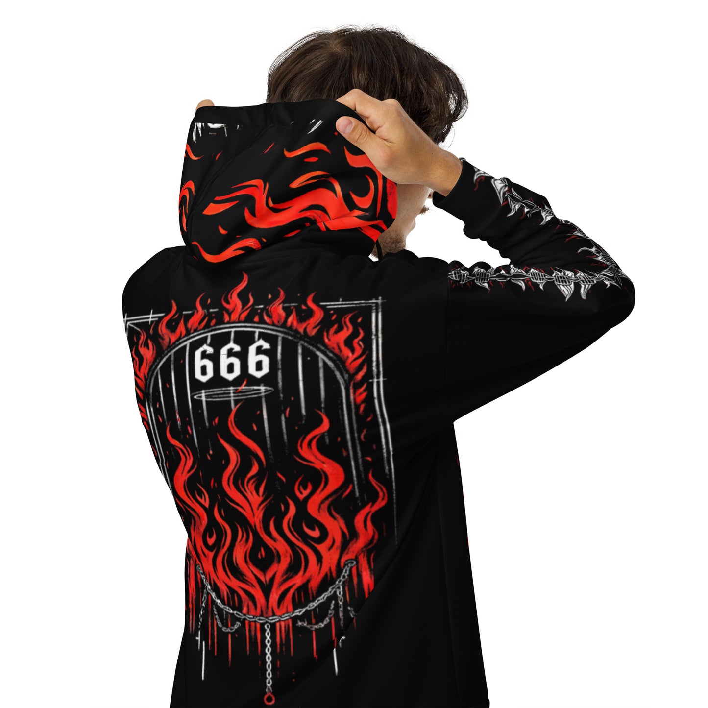 HELL AWAITS 666 AOP INFERNAL SKULL HOODIE